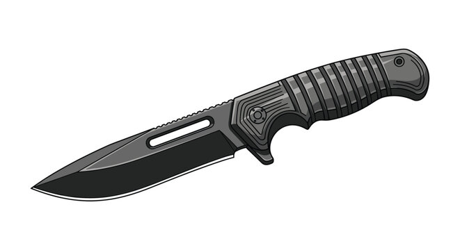 High-performance tactical survival knife with a serrated blade and a textured black grip handle for professional outdoor use.