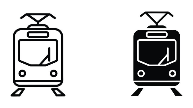 Black and white tram icon facing opposite directions