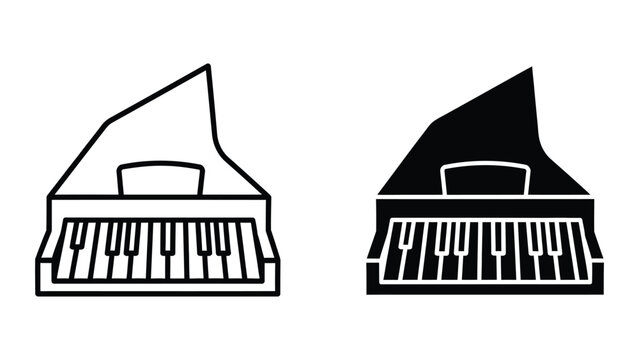 Two contrasting piano keyboard icons with lid open