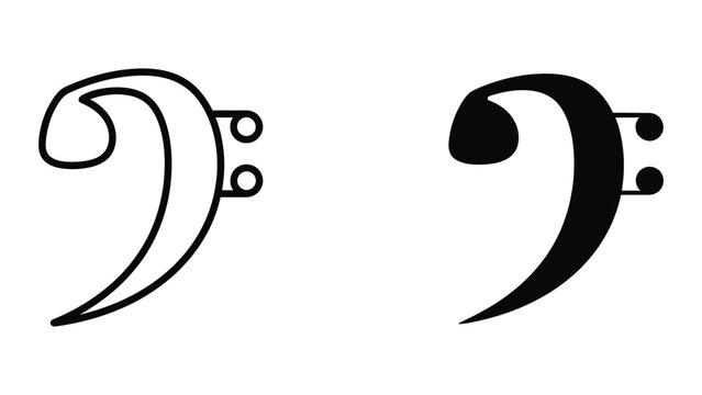 Black and white bass clef music notation symbols