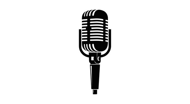 Retro vintage style studio microphone for broadcasting or recording, classic audio equipment, isolated white background.