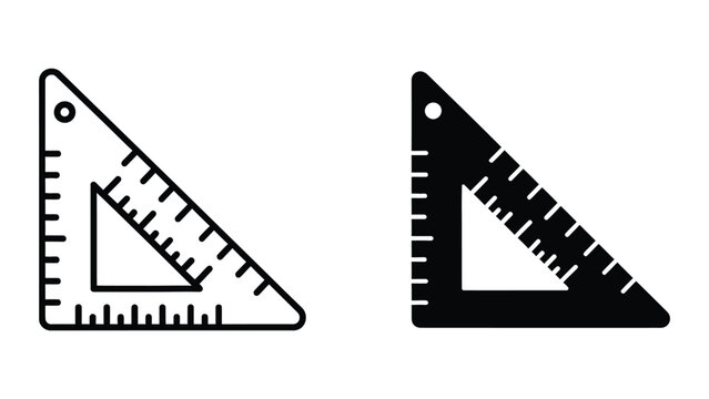 Black and white set of geometric drafting triangles with measurement scales