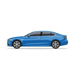 Fototapeta premium Blue Sedan Car Side View, Modern Automotive Design, Isolated on White