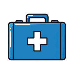 Obraz premium A blue first aid kit icon on a white background.