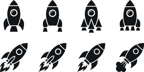 Rocket launch icons set startup growth space ship takeoff and innovation symbolsRocket launch icons set startup growth space ship takeoff and innovation symbols © MdOsiar