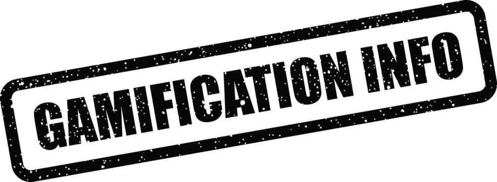 Worn textured rectangular stamp displaying gamification info for educational or instructional content