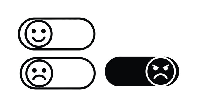 Emoji mood slider toggle icon set in outline and solid style
