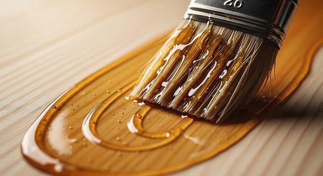 Paintbrush with brown paint dripping onto surface