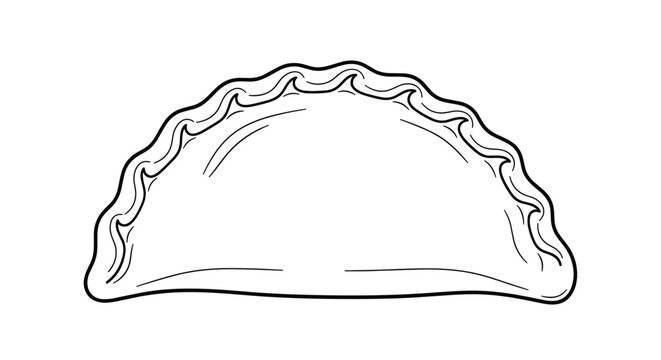 Hand-drawn outline of a traditional empanada or dumpling shows the crimped edges of the pastry for food and culinary culture themes.
