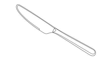 Obraz premium Classic table knife with a smooth handle and sharp blade is depicted in a minimalistic black and white line art style for culinary use.
