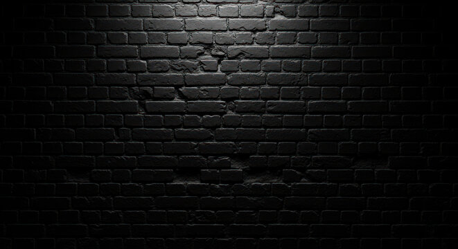 A dark brick wall is illuminated by a single spotlight, revealing a ghostly face projected onto the surface.