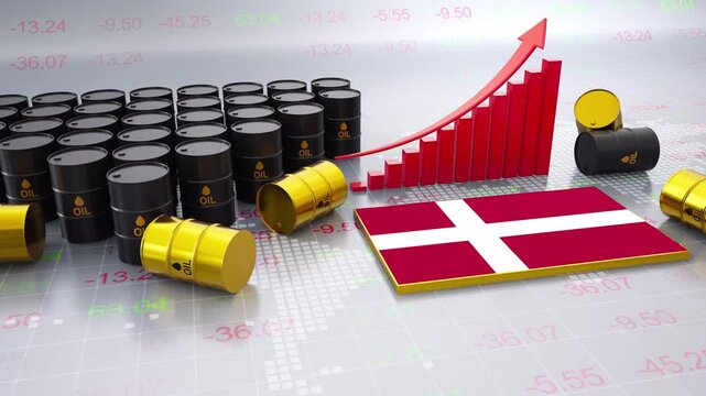 Denmark Oil Price Increase Concept With Bar Chart and Oil Barrels