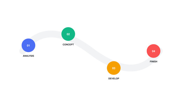Infographic template with four colorful circles on a for business or workflow presentation