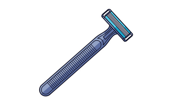 Modern disposable blue razor with a multi blade cartridge and textured handle is designed for a close and comfortable shave for men.