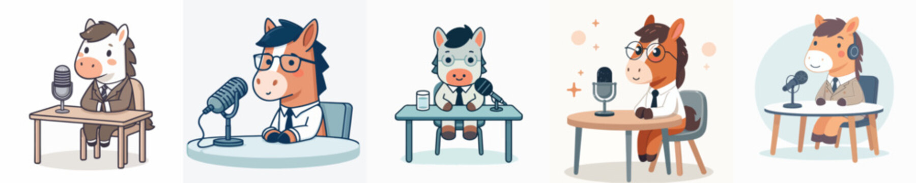 cute horse vector doing podcast