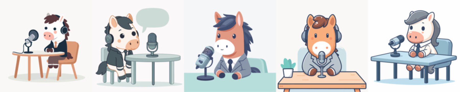 cute horse vector doing podcast