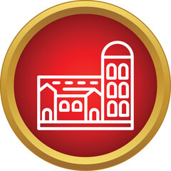 Fototapeta premium Icon presenting a city building with a tower inside a red circle with a golden border