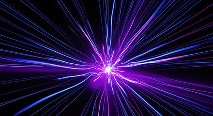 Fototapeta premium A vibrant, energetic burst of purple and blue light emanates from a central point, resembling an explosion or a star.