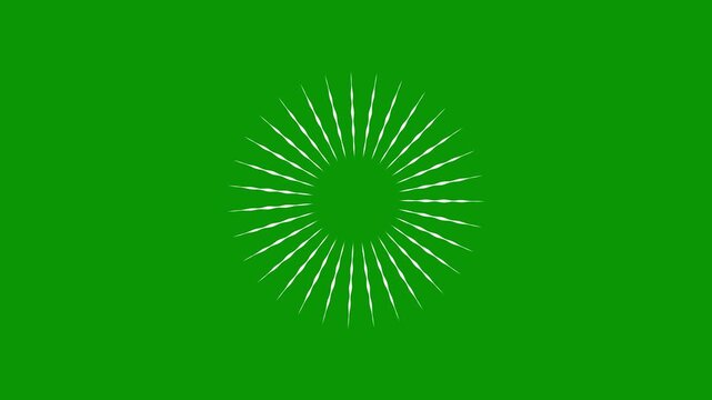 Abstract circle pop up firework animation featuring bright shiny line bursts and glowing spark trails, geometric explosion patterns illuminating a green background in a smooth  4k video loop.