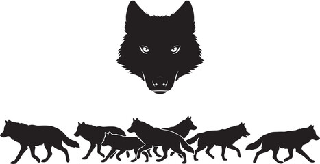 Wolf pack, wolf silhouettes, black wolf icons, animal graphics, wildlife illustrations © Nayeem