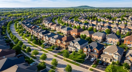 Fototapeta premium aerial view of suburban neighborhood with houses and trees