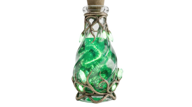 Mystical Green Potion Bottle With Glowing Elixir And Vine Details