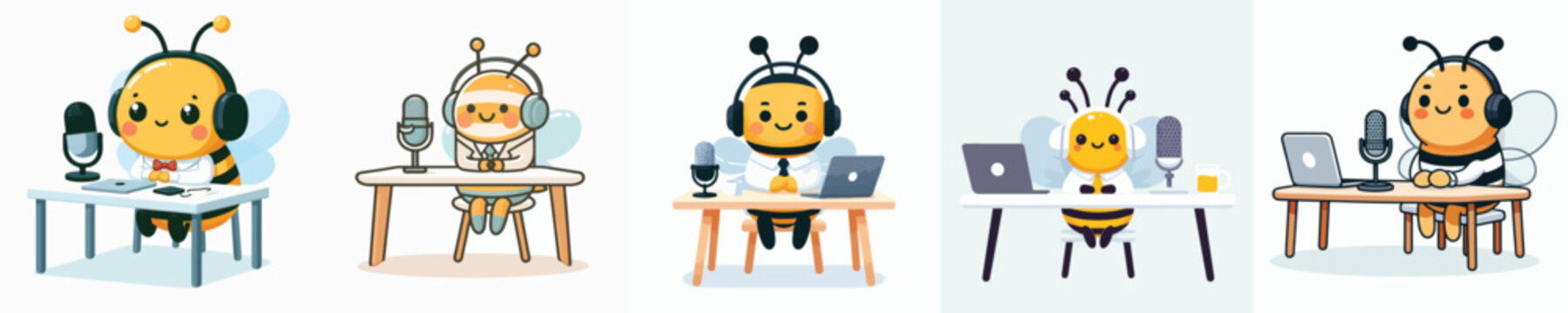 cute bee vector doing podcast
