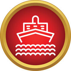 Obraz premium Ship icon on a red and gold button representing travel and transportation