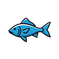 Obraz premium Simple blue fish icon vector illustration isolated on white.