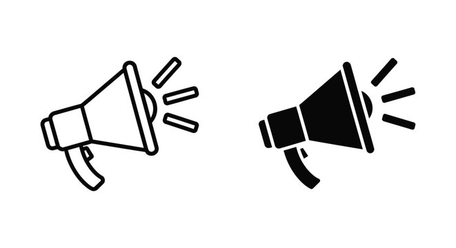 Megaphone announcement speaker icon in outline and solid vector styles