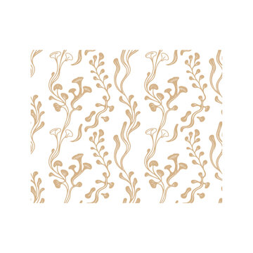 This is a vector illustration of a repeating floral pattern featuring stylized leaves and stems, presented on a transparent background