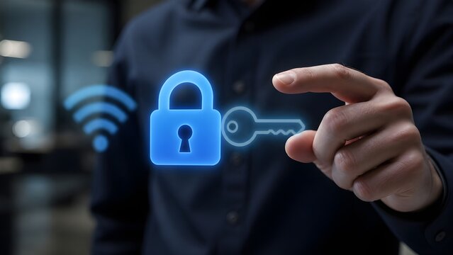 Secure Network Access and Data Encryption Concept with Padlock and Key Icons