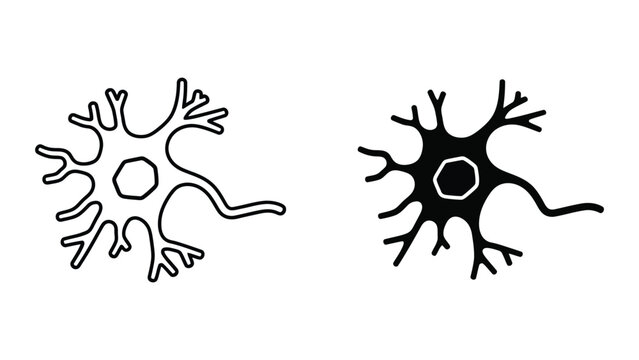 Simple neuron cell diagram in black and white vector style