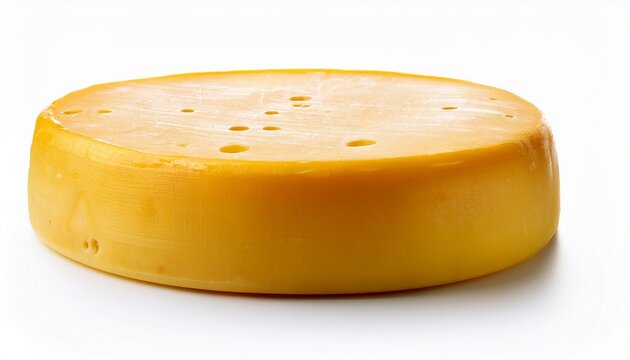 a yellow cheese wheel is sitting on a white background
