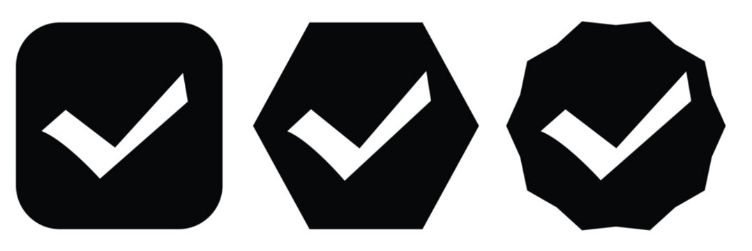 black checkmark , checkmark icon set, approved symbol, checked checkbox mark, checkmark set, editable line. white background, EPS10 