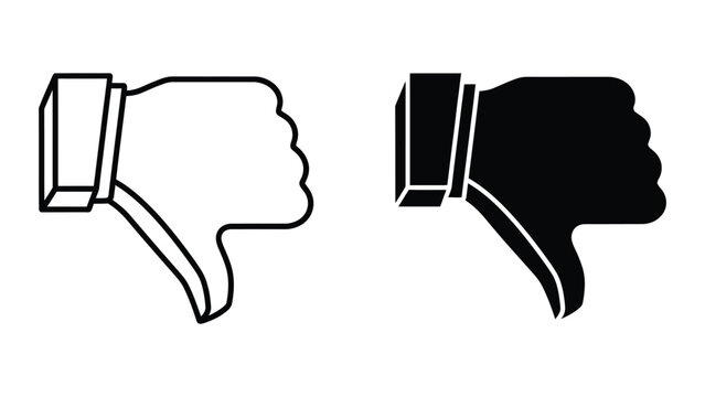 Downvote thumbs down icon in black and white outline style
