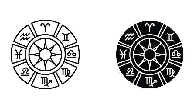 Astrological zodiac wheel symbols with contrasting backgrounds