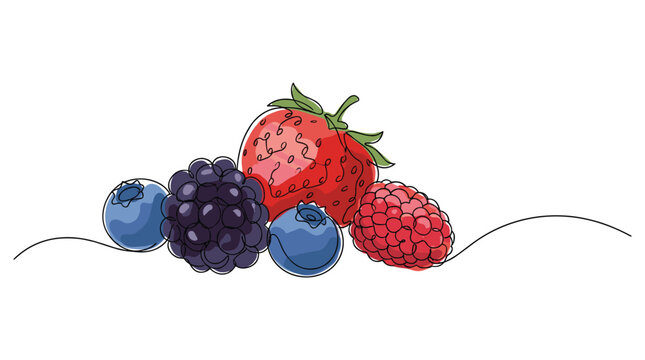Fresh mixed forest berries including strawberry blueberry and blackberry.