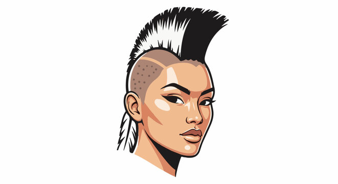Woman with striking mohawk hairstyle, styled with shaved sides.