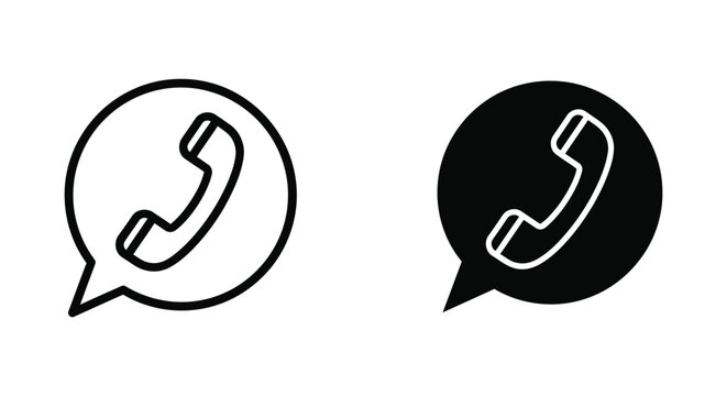 Telephone handset symbol inside speech bubble vector icon set