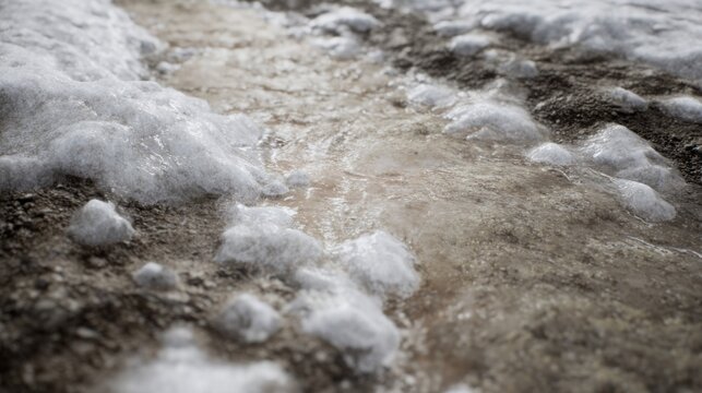 melting snow dirty slush urban spring thaw texture realism close