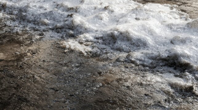 melting snow dirty slush urban spring thaw texture realism close
