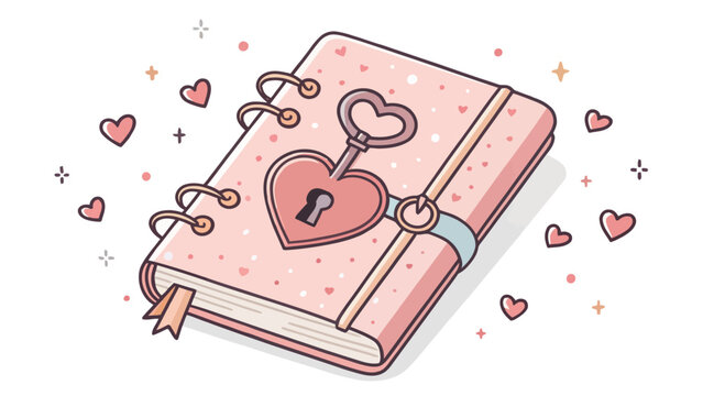 Love themed diary with heart lock and key illustration