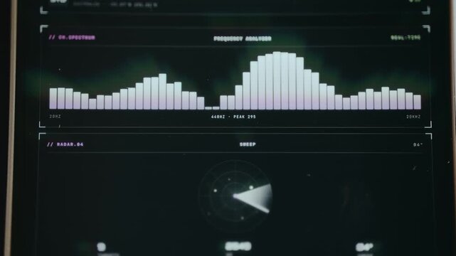 Frequency analyzer UI with a radar-style sweep indicator