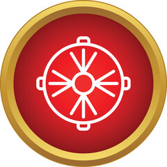 Obraz premium White outline steering wheel on a red circle with gold ring