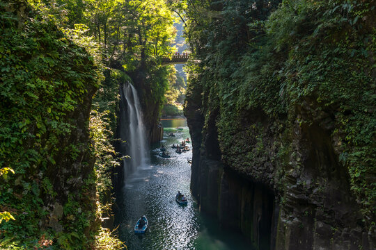 Takachiho gorge landscape at Manai waterfall at sunrise, Miyazaki