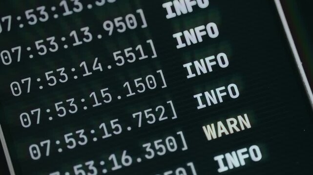 Console logs showing a mix of informational and error messages occurring over a span of time