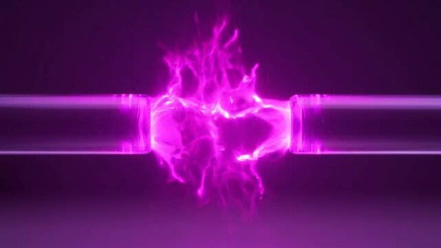 Glowing Magenta Plasma Arc Between Glass Electrodes 3D Animation
