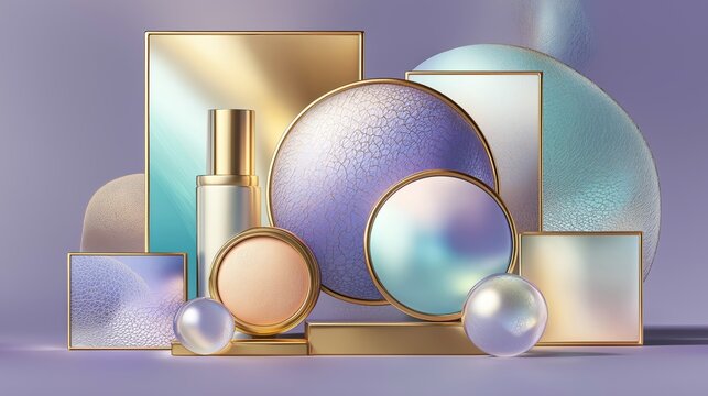 Ai-generated image of a composition of round and rectangular objects and shapes in pastel colors