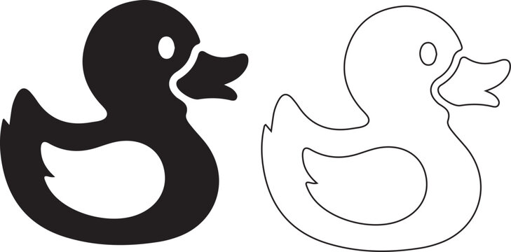 Rubber Ducks, Vector Icons, Black and White, Illustration Set